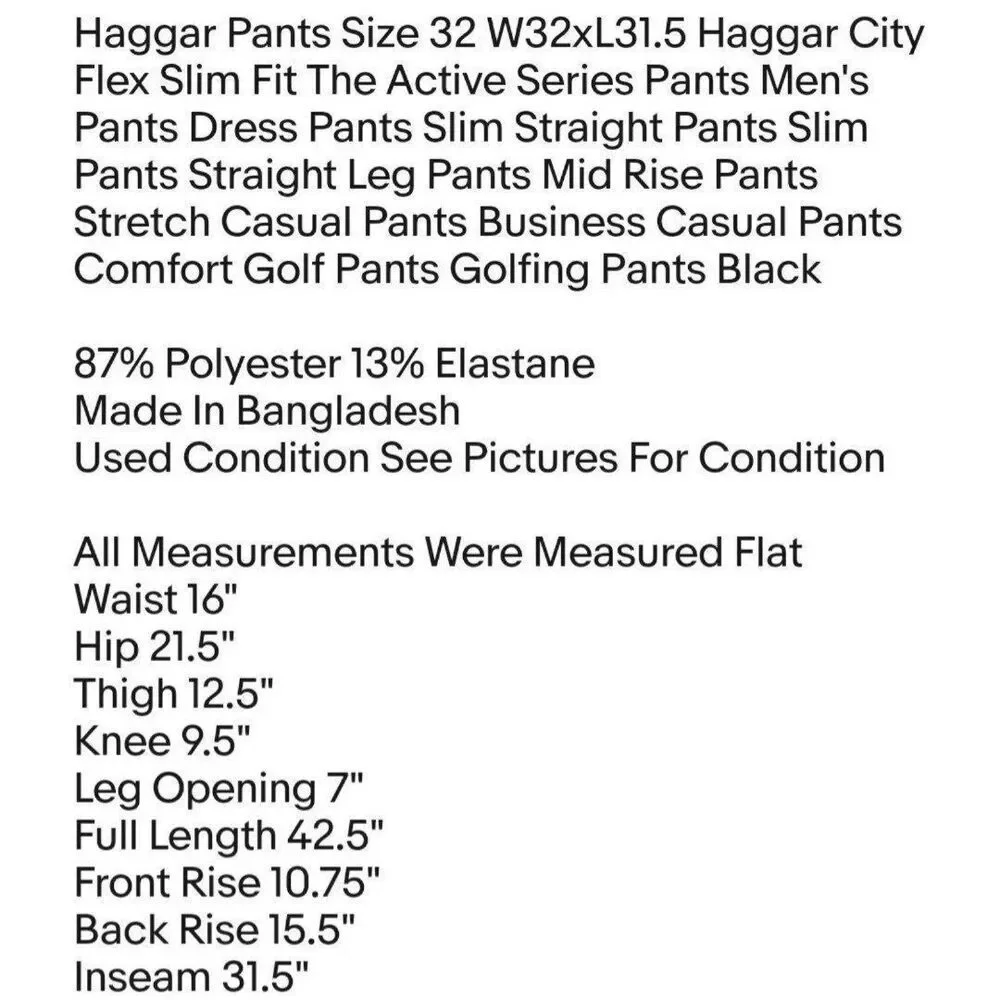 Haggar Pants Size 32 W32xL31.5 Haggar City Flex Slim Fit The Active Series Pants